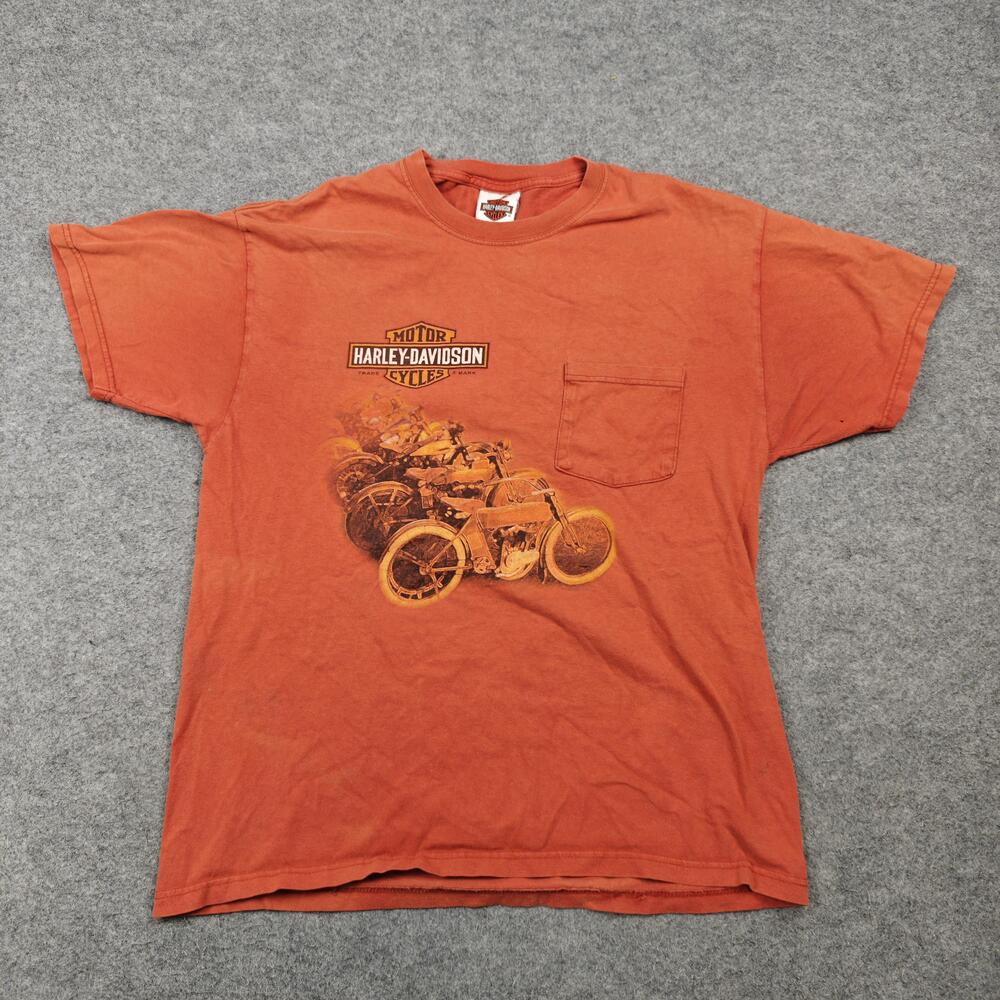 Vintage Harley-Davidson Shirt Mens Large Orange Texas Pocket Graphic 2007